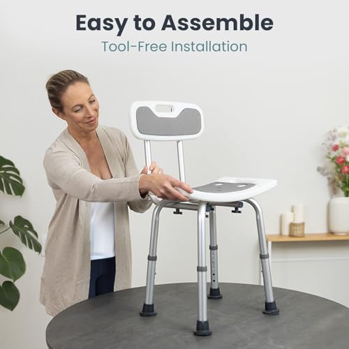 Pelegon Shower Chair for Inside Shower, Shower Bench with Back, Adjustable 15-19 in Height, Non-Slip Feet, Rust-Resistant Aluminum Bath Seat for Elderly and Disabled, 300 lb Capacity - Grey - color: Grey