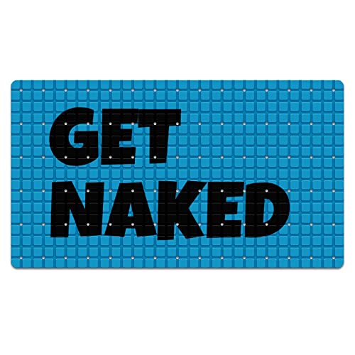 FCZ Bath Tub Mat Non Slip Shower Mat Get Naked Blue Extra Long 26.8x15 inches Rectangular PVC Mat with Suction Cups Drain Holes Machine Washable - color: Get Naked Blue