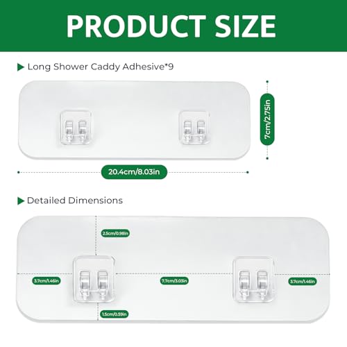 9 Pack Shower Caddy Adhesive Replacement Strips, Heavy Duty Clear Waterproof Sticky Hooks, No Drilling Wall Mount for Shower Shelves, Bathroom Storage, Kitchen Rack & Soap Holder - color: Transparent