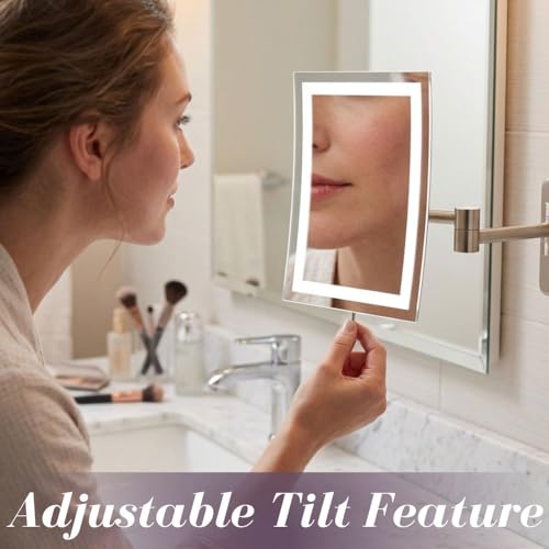 JERDON Hardwired Wall-Mount Makeup Mirror - 5X/1X - Nickel - JRT710NLD | 6.5" x 9" Rectangular Frame, LED Lighting, Direct Wire Install - color: Nickel Direct Wire