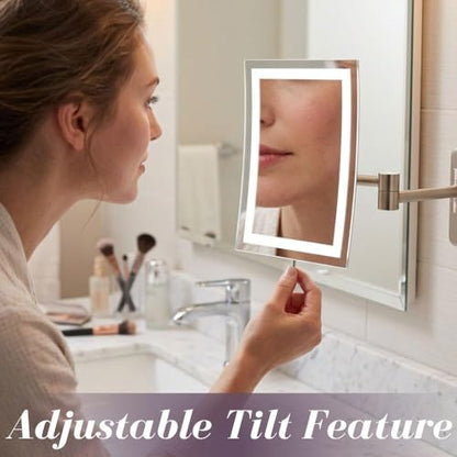 JERDON Hardwired Wall-Mount Makeup Mirror - 5X/1X - Nickel - JRT710NLD | 6.5" x 9" Rectangular Frame, LED Lighting, Direct Wire Install - color: Nickel Direct Wire