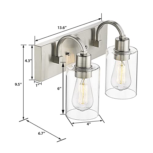 Emliviar 2-Light Bathroom Vanity Light - Bathroom Light Fixture in Brushed Nickel Finish with Clear Glass, YCE237B-2W BN - color: Brushed Nickel - Clear Glass, size: 2-Light