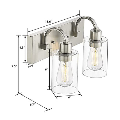 Emliviar 2-Light Bathroom Vanity Light - Bathroom Light Fixture in Brushed Nickel Finish with Clear Glass, YCE237B-2W BN - color: Brushed Nickel - Clear Glass, size: 2-Light