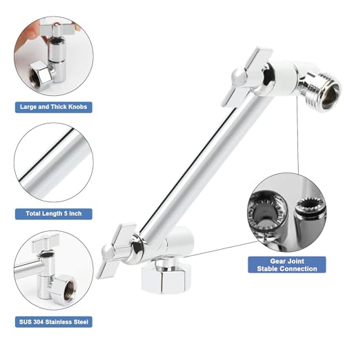 NearMoon Adjustable Shower Arm Universal Connection, Extension Arm, Adjust Angle to Upgrade Shower Experience, Easy to Install, Anti-leak (5 Inch, Chrome Finish) - color: Chrome Finish, style: 5 Inch Adjustale