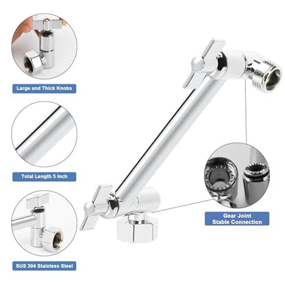 NearMoon Adjustable Shower Arm Universal Connection, Extension Arm, Adjust Angle to Upgrade Shower Experience, Easy to Install, Anti-leak (5 Inch, Chrome Finish) - color: Chrome Finish, style: 5 Inch Adjustale