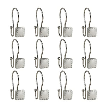 Shower Hooks - Double Shower Curtain Rings for Bathroom - Rust Resistant Shower Curtain Hooks for Shower Curtain or Liner - Shower Curtain Rings with Crystal Design - Set of 12, Brushed Nickel - color: Brushed Nickel