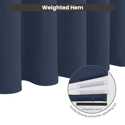 Inhousolu No Hook Shower Curtain with Removable Snap-in Liner, Waffle Weave 230 GSM Polyester, Weighted Hem, Water Repellent Washable, 72 x 72 Inch, Navy Blue - color: Navy Blue, size: 72"W x 72"L (Pack of 1)