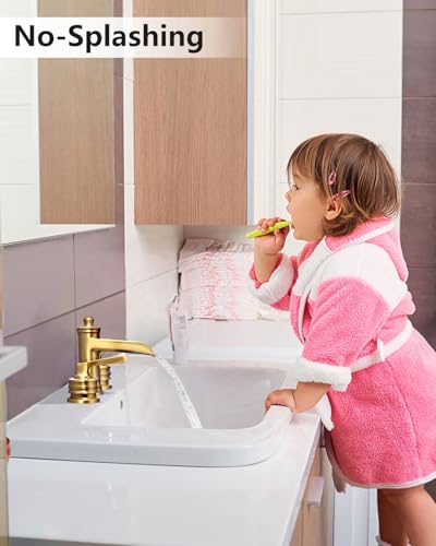 Fapully Brushed Gold Bathroom Sink Faucet, Waterfall Bathroom Faucets 3 Hole, 8 Inch Widespread Bathroom Faucet with Pop-up Drain, 2-Handle Faucet for Bathroom Sink Vanity RV - color: Brushed Gold