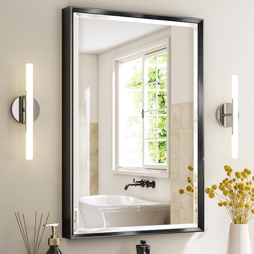 Black Framed Mirror for Bathroom, 24x36 Inch Black Rectangle Beveled Bathroom Vanity Mirror, Anti-Rust Matte Black Metal Frame Mirror for Wall, Vertical/Horizontal Wall-Mounted Mirrors - color: Black, size: 36"L x 24"W