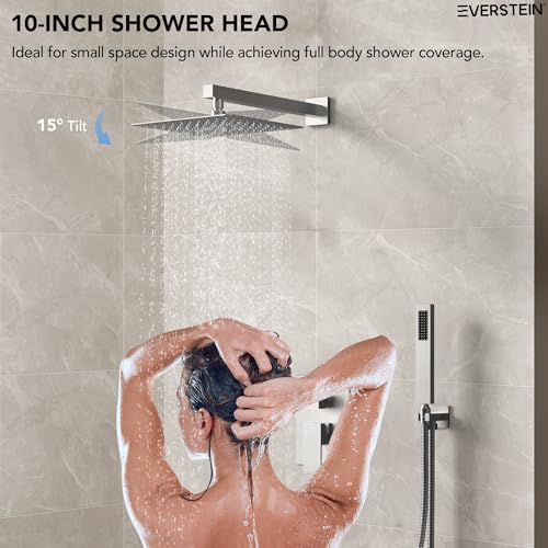 10" High-Pressure Rainfall Shower System with Handheld Spray, Wall Mount Bathroom Shower Faucet Set with Valve (Brushed Nickel) - color: Brushed Nickel