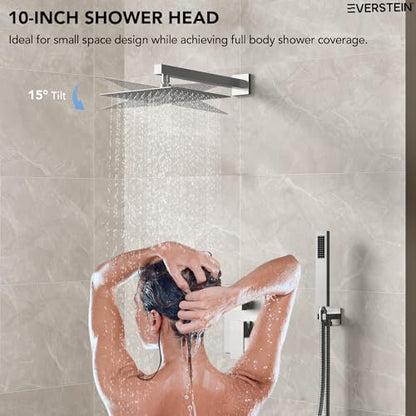 10" High-Pressure Rainfall Shower System with Handheld Spray, Wall Mount Bathroom Shower Faucet Set with Valve (Brushed Nickel) - color: Brushed Nickel