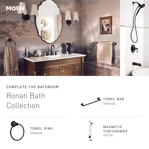 Moen Ronan Matte Black Double Bend Single Hole Modern Bathroom Sink Faucet with Optional Deckplate and Spring Loaded Drain Assembly, 84024BL - color: Matte Black, style: Single Handle