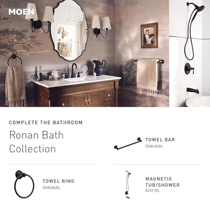 Moen Ronan Matte Black Double Bend Single Hole Modern Bathroom Sink Faucet with Optional Deckplate and Spring Loaded Drain Assembly, 84024BL - color: Matte Black, style: Single Handle