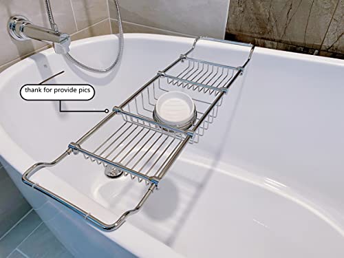 Brass Expandable Bathtub Caddy Over Tub Rack with Chrome Polished Finish for Elegant Bath Storage