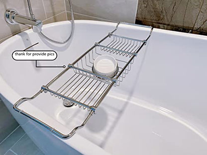 Brass Expandable Bathtub Caddy Over Tub Rack with Chrome Polished Finish for Elegant Bath Storage