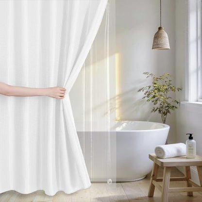 QiyI 3 in 1 Waffle Shower Curtain Set with Liner, White, 72 x 84 | Shower Curtain and Liner Set with Hooks, Waterproof Bathroom Curtain with PEVA Liner & 12 Double Sided Clear Plastic Rings - color: White, size: 72"W x 84"L (Pack of 1)