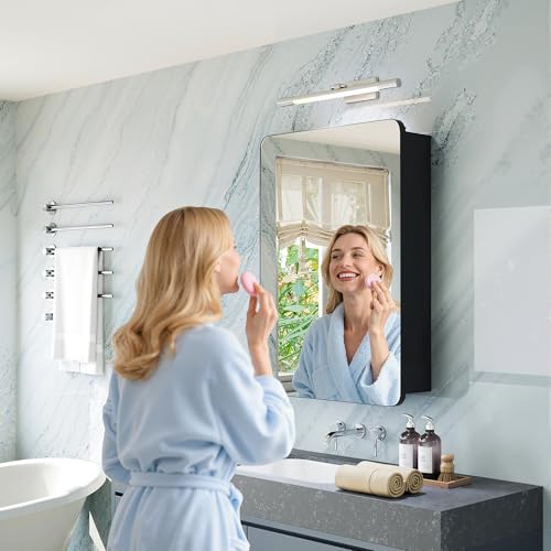 Black Medicine Cabinet with Mirror 16x20 Inch, Small Bathroom Wall Cabinet with Storage, Modern Matte Finish, 6 Adjustable Glass Shelves, Silent Soft Close, Rust Proof Aluminum Organizer - size: 16"x 20"