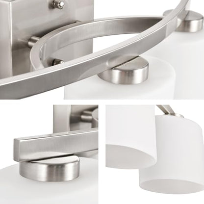 Bathroom Light Fixtures, 3-Light Modern Brushed Nickel Vanity Light Over Mirror, Wall Sconces with Oval-Shaped White Glass Shades for Living Room, Bedroom, Hallway, E26 Base - color: Brushed Nickel