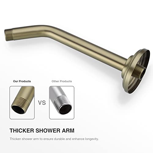 9 Inch Brushed Gold Shower Arm and Flange Head Extension Pipe | Angled Stainless Steel Wall Mounted Extension, Bathroom Gooseneck Curved Shower Neck - color: Brushed Gold, style: 9 inch
