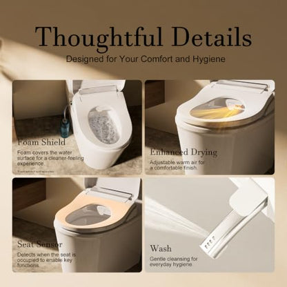 Bidet Toilet Seat Elongated, Heated Electric Bidet Foam Shield | Warm Water Wash & Warm Air Dryer, LED Display Screen, Self-Cleaning Nozzle, Soft Close Lid, Night Light, Remote & Heated Seat - style: Display – Premier