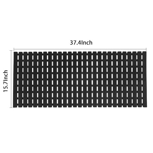 BEMISO Shower Mat Non Slip Bathtub Mat with Suction Cups and Drain Holes 37.4 x15.7 Inch Bath Mat for Tub & Shower.Easy Dry,Easy to Cut,Eco-Friendly - color: Black, size: 37.4 x 15.7 inches