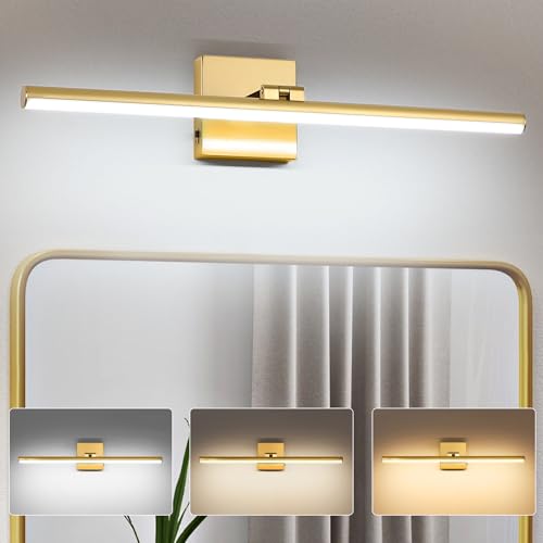 LED Bathroom Vanity Light, Modern Bathroom Light Fixture Over Mirror (3000K/4000K/6000K, Dimmable), Vanity Light Bar with Angle Adjustable, 24 Inch, Brass - color: Brass, size: 24 inch