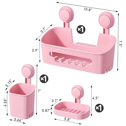 Shower Caddy Suction Cup Set Shower Organizer & Soap Holder, Pink | Toothbrush Holder, Bathroom Shelf Basket NO-Drilling, Removable Suction Storage, Waterproof Bathroom Caddy - color: 3 X Pink