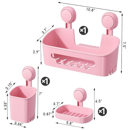 Shower Caddy Suction Cup Set Shower Organizer & Soap Holder, Pink | Toothbrush Holder, Bathroom Shelf Basket NO-Drilling, Removable Suction Storage, Waterproof Bathroom Caddy - color: 3 X Pink