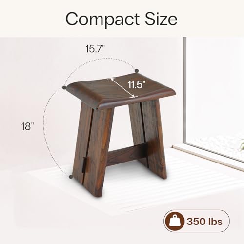 StrongTek Teak Shower Seat, 18-Inch Curved Wooden Stool, Fully Assembled | 350 lb Capacity, Compact Fit for Small Showers, Bathrooms and Spa Corners, Ready to Use Out of the Box, Dark Brown Finish