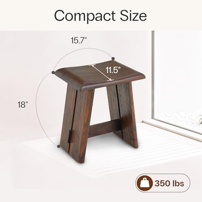 StrongTek Teak Shower Seat, 18-Inch Curved Wooden Stool, Fully Assembled | 350 lb Capacity, Compact Fit for Small Showers, Bathrooms and Spa Corners, Ready to Use Out of the Box, Dark Brown Finish