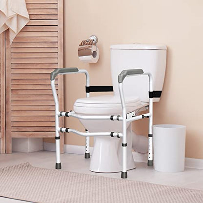 Toilet Safety Rail - Adjustable Free Standing Toilet Armrest with 360° Rotatable Clip, Supports Up to 300 LBS, Ideal for Elderly & Disabled for Enhanced Stability and Safety.