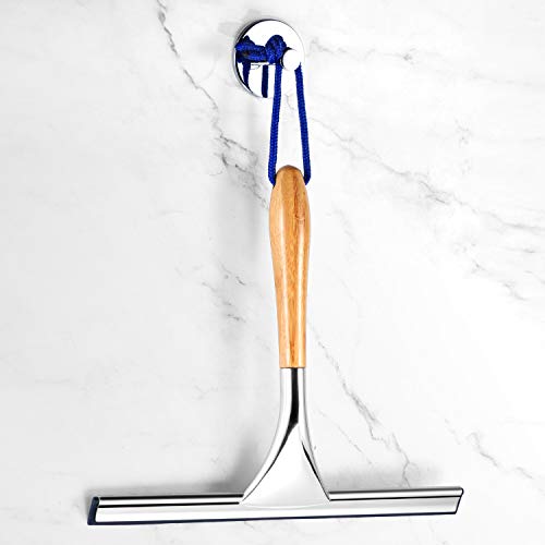 ToiletTree Products All Purpose Bamboo Stainless Steel Squeegee - Rust Proof Deluxe Squeegee with Hanging Hook – Hand Wiper for Shower Doors, Bathroom, Car Window & Kitchen (Bamboo)