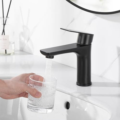 SUMERAIN Stainless Steel Bathroom Sink Faucet Lead-Free Matte Black Lavatory Faucet Single Handle | Stainless Steel, Lead-Free, Unique Flow Pattern, Water-saving, Easy DIY Install - color: Matte Black