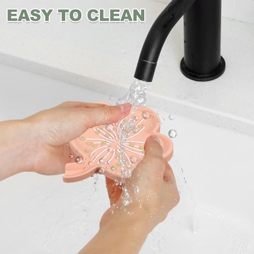 uxcell Silicone Soap Dish with Drain Spout, Portable Self Draining Flower Shape Soap Saver Holder for Bathroom Kitchen Sink, Beige - color: Beige