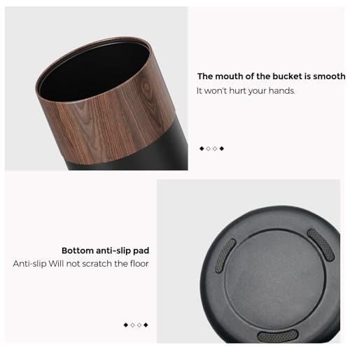 3.1Gal Modern Walnut Trash Can,Open-Top Bathroom Trash Bin | Double Layer;Metal Waste Bin;Built-In Bag Holder;for Bathroom,Home,Office,Living Room - color: 3.1gal round