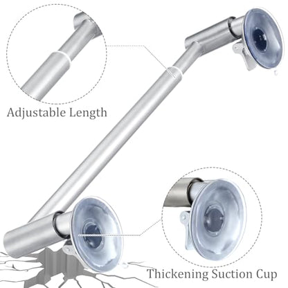 Adjustable 16-27" Suction Cup Towel Bar Extendable Suction Cup Towel Rack Holder Bathroom Stainless Steel for Glass Shower Door(Silver) - color: Silver