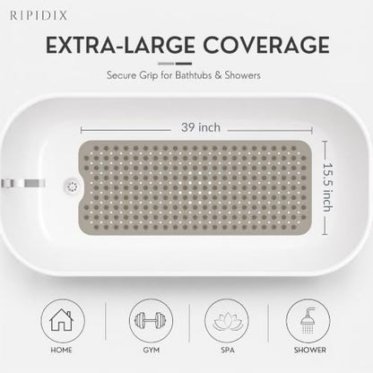 Bathtub Mat Non-Slip – 39" x 15.5" Extra Long Shower Mat with Suction Cups, BPA Free & Machine Washable, Textured Bath Mat for Tub, Ideal for Kids, Seniors & Pregnant Women, Clear Brown - color: Light Gray