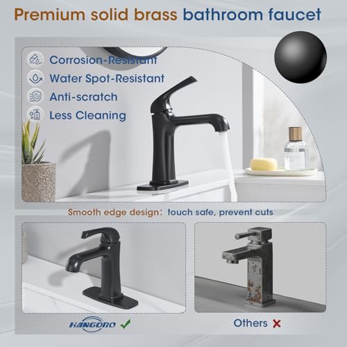 Matte Black Bathroom Faucet, Brass Single Hole Bathroom Faucets for 1 or 3 Holes, Vanity Faucet with Supply Lines and Deck Plate, Pop Up Drain - color: A-Matte Black