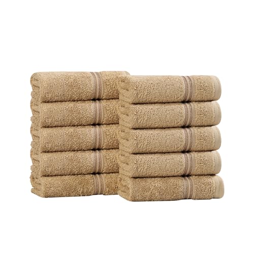 Superior 100% Long Staple Combed Cotton Face Towels, 10 Piece, Toast - color: Toast, size: 10 Piece