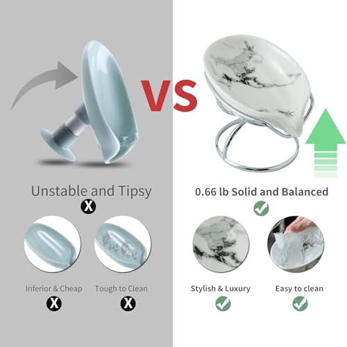 Dobbyby Leaf-Shaped Soap Dish – Ceramic Soap Bar Holder with Self-Drainage System – Bar Soap Holder for Shower, Bathroom Sink, Kitchen – Soap Dish with Stainless Steel Stand (White-Sliver-2 Pack) - color: White-sliver-2 Pack