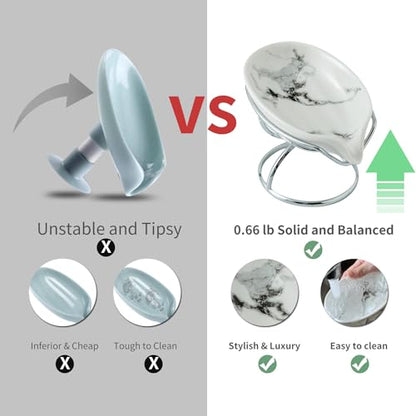 Dobbyby Leaf-Shaped Soap Dish – Ceramic Soap Bar Holder with Self-Drainage System – Bar Soap Holder for Shower, Bathroom Sink, Kitchen – Soap Dish with Stainless Steel Stand (White-Sliver-2 Pack) - color: White-sliver-2 Pack