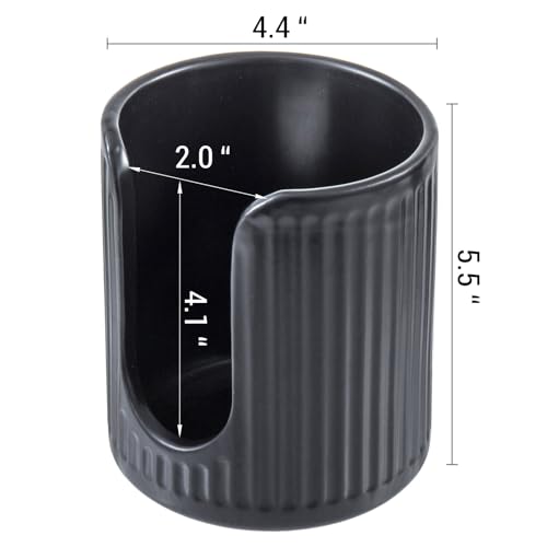 Modern Fluted Matte Black Ceramic Coffee Cup Dispenser Holder – Stylish Disposable Paper Cup Dispenser for Kitchen, Coffee Bar, or Office Countertop