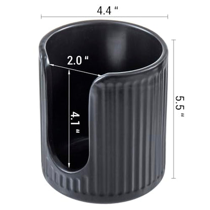 Modern Fluted Matte Black Ceramic Coffee Cup Dispenser Holder – Stylish Disposable Paper Cup Dispenser for Kitchen, Coffee Bar, or Office Countertop