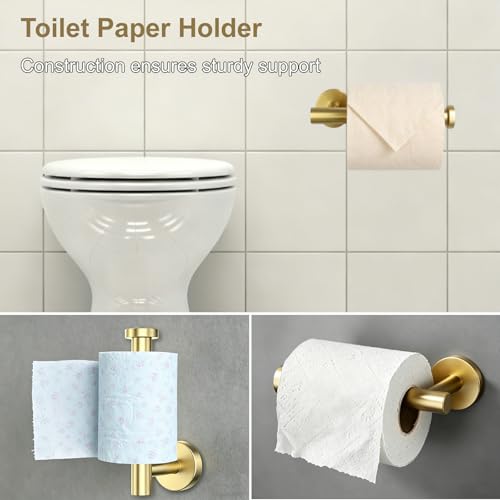 5 Pieces Brushed Gold Bathroom Accessories Set Bath Towel Bar Set | 24 Inch Towel Racks, 304 Stainless Steel, Modern Design, Sturdy and Rustproof, Easy to Install, Save Space, No Sharp Edges - color: Gold