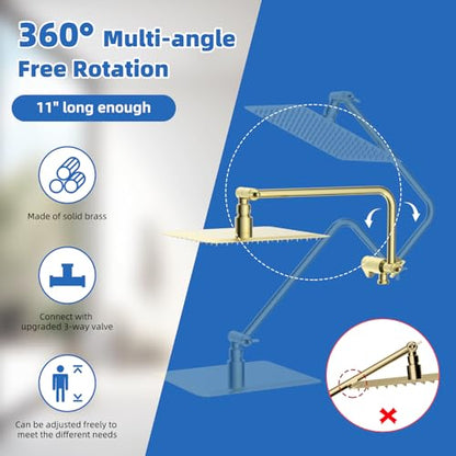 10" Metal Rainfall Shower Head with 10-Mode Handheld, Shiny Gold | NSF/ANSI/CAN 372 Certified, High Pressure Showerhead Combo with 11" Adjustable Shower Arm, 71" Hose, Shower Head Holder - color: Polished Gold, style: Square 10"