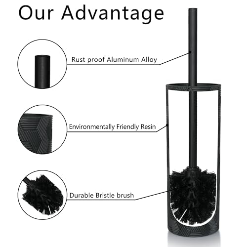 Matte Black Geo Design Resin Toilet Bowl Holder and Brush Set, Stylish Geometric Design with Durable Bristles, Compact and Modern - style: Matte Black Geo