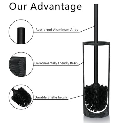 Matte Black Geo Design Resin Toilet Bowl Holder and Brush Set, Stylish Geometric Design with Durable Bristles, Compact and Modern - style: Matte Black Geo