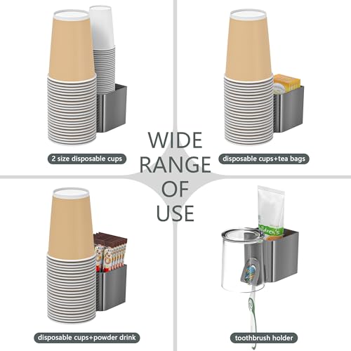 Cup Dispenser for Water Cooler Wall Mount 2 Seats, Dark Gray | Holder for 2-16 OZ Paper & Plastic Disposable Cups, Adhesive Cup Holder for Water Cooler, Coffee Station, Office, Bathroom - color: Dark gray