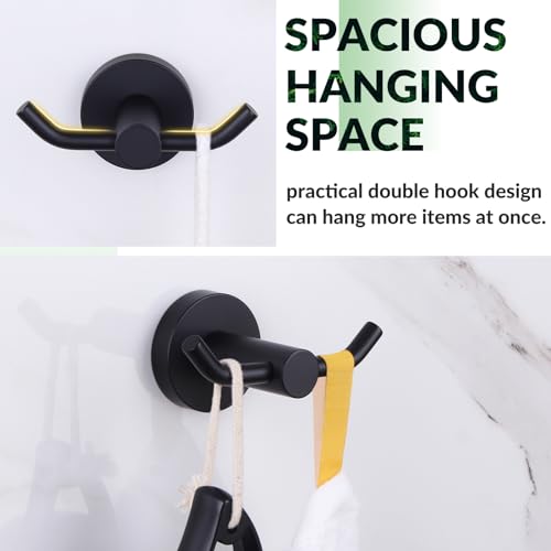 APLusee Matte Black Double Towel Hook for Bathroom, Entryway, Wall Mounted | Robust 304 Stainless Steel, Resist Rust & Corrosion, Heavy-duty 11lbs Robe Hook for Towel, Clothes, Bag, Kitchen or Outdoors