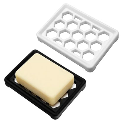 Honeycomb Silicone Soap Dish, Self Draining Soap Holder with Raised Grid Design, Non Slip Soap Saver Tray, Quick Dry Soap Dish for Bathroom Kitchen Sink Shower, Black & White - color: Black & White